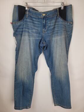 Isabel Maternity Skinny Crop Under Belly Medium Blue Side Panel Jeans Sz 18/34